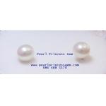 White Pearl Stud Earrings : ต่างหูไข่มุกแท้แบบเรียบ(6มม.-WG)