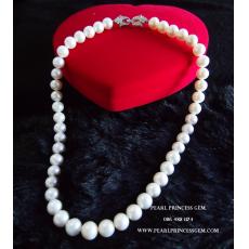 10-11mm Round Pearl Necklace:สร้อยคอไข่มุกแท้ทรงกลมเม็ดใหญ่แบบสวมเลยปก