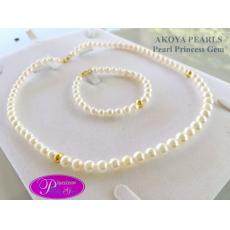White Akoya Pearl Set: ชุดสร้อยไข่มุกอะโกย่า(ตะขอทองแท้)