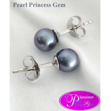 Blue Akoya Pearl Stud Earrings: ต่างหูไข่มุกอะโกย่าสีฟ้า 6.0-6.5 มม.(สินค้าจำกัด)