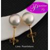 Special White Pearl Stud Earrings 14kG: ต่างหูไข่มุกแท้สีขาวเงินลัสเตอร์ทอง 7.0-7.5มม.(ตัวเรือนทองแท้)(สินค้าจำกัด)