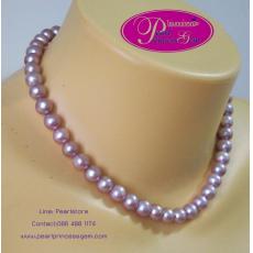 Purple Pearl Necklace:สร้อยคอไข่มุกแท้สีม่วงธรรมชาติ